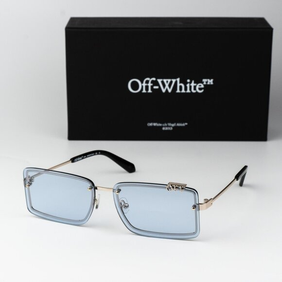 Off-White TAMPA Men Sunglasses Gold Blue Rectangular...